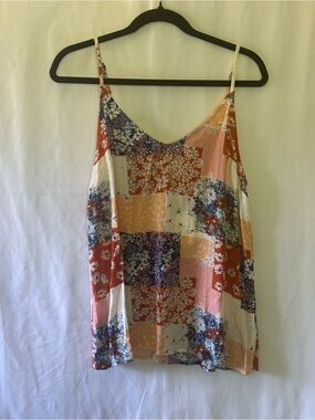 In February Patchwork Floral Cami Tank Top Boho Sleeveless Blouse Medium NWT